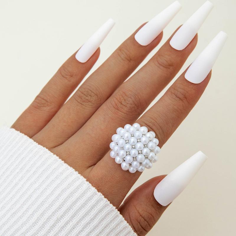 Jewelry Alloy Hollow Sun Pearl Ring, Geometric Irregular Flower Leaf Ring Set