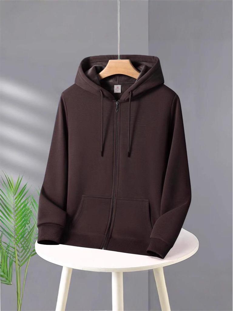 Unisex Heavyweight Cotton Zip-Up Hoodie Cardigan - Solid Color, Autumn/Winter Style.