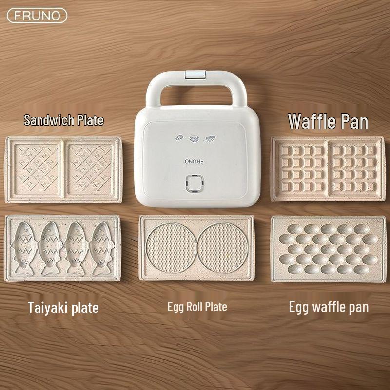 Multi-Functional Double-Disc Breakfast & Waffle Maker with Replaceable Baking Plates