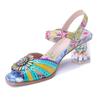 Johnature Sandali Stampati Colorati con Tacco Alto in Vera Pelle Stile Barocco Retrò Raffinati Floreali Scarpe da Donna
