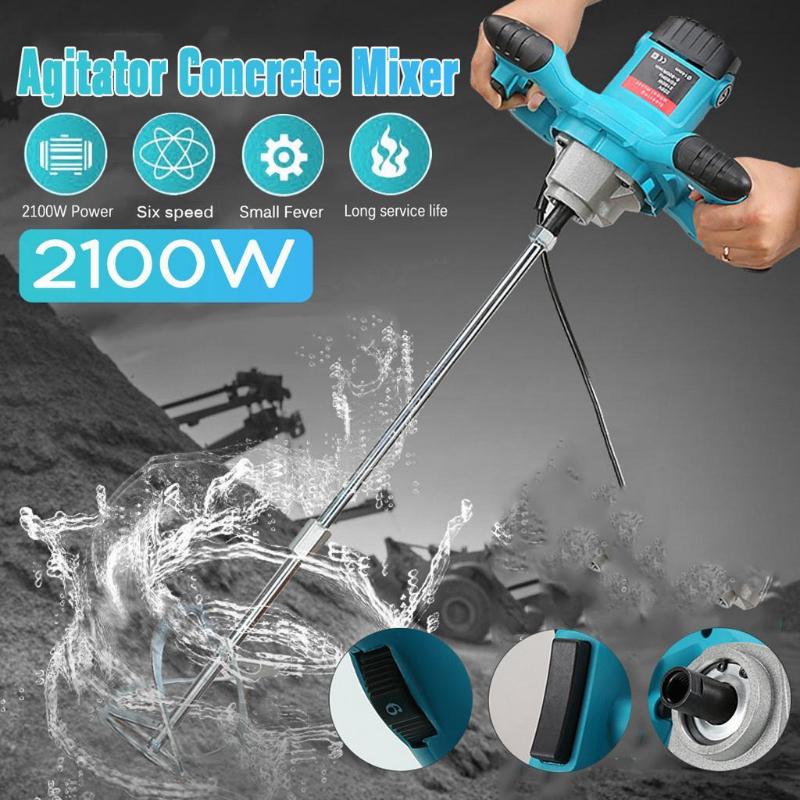 220V 2100W 6 Gear Electric Speed Control Handheld Paint Cement Plaster Mortar Coating Powder Mixer Industrial Grade Mixer