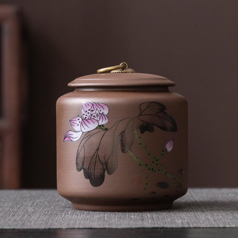 Vintage Tea Jar with Lid Ceramic Sealed Candy Jar Home Multifunctional Coffee Bean Nut Medicinal Material Storage Box Home Decor
