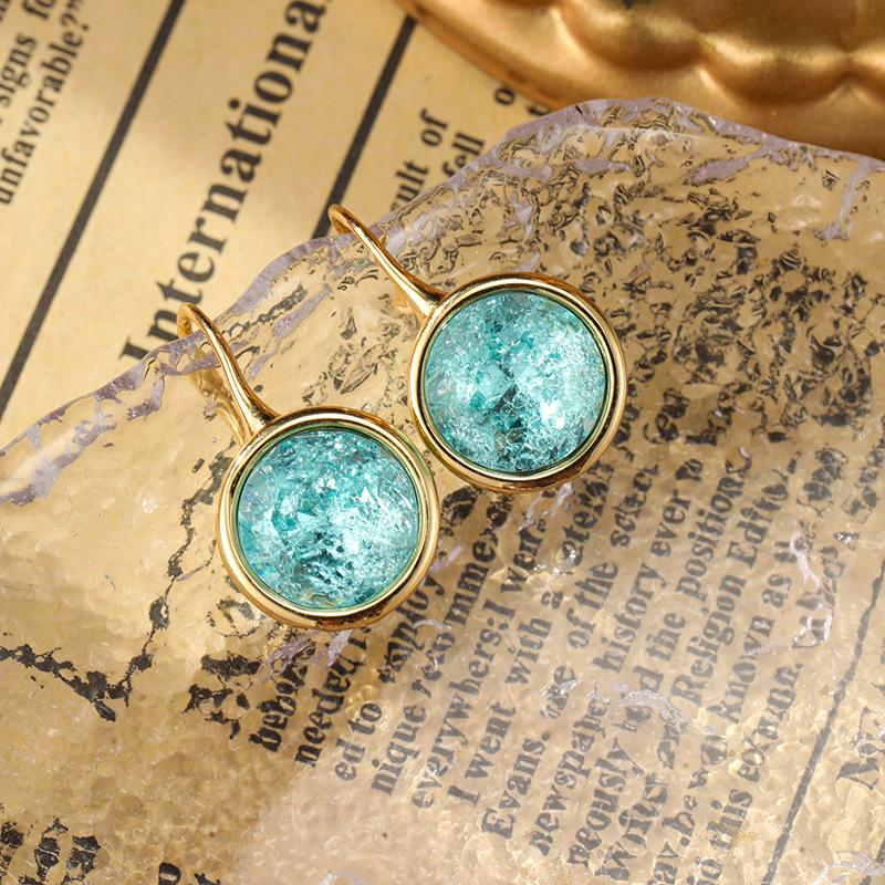 Vintage Minimalist Ice Cracked Stone Hemispherical Women's Light Luxury New Enamel Earrings Are Unique And Exquisite