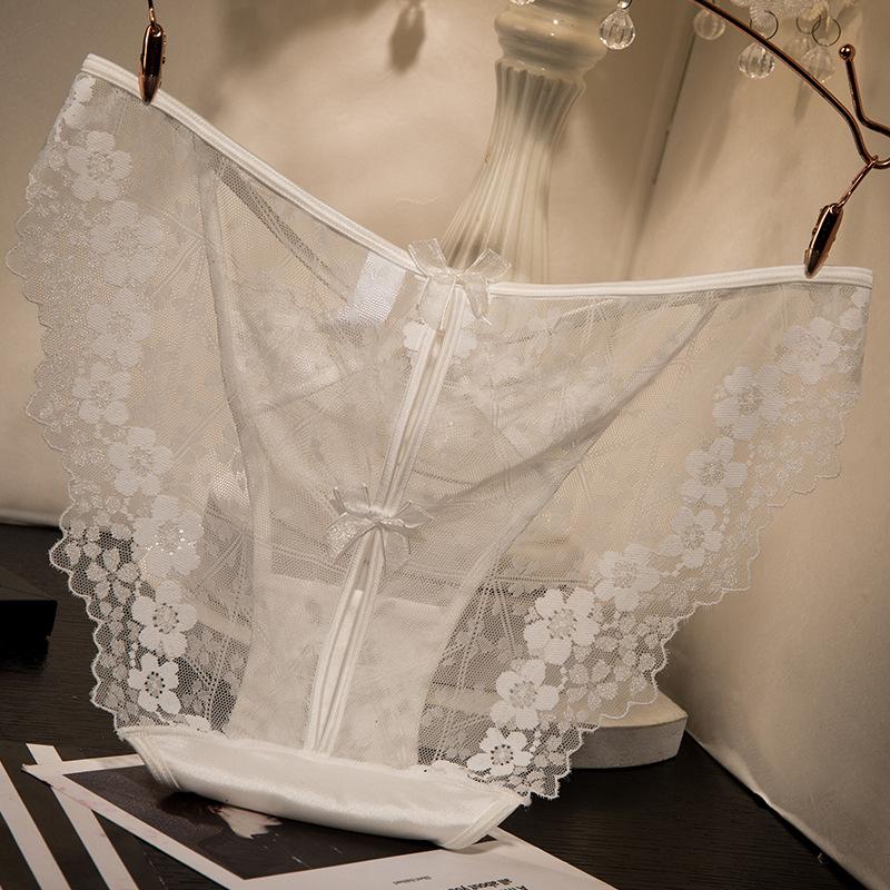 Low Waisted Sexy Lace Underwear Women's Embroidery Transparent Thin Hollow Mesh Tempting Panties