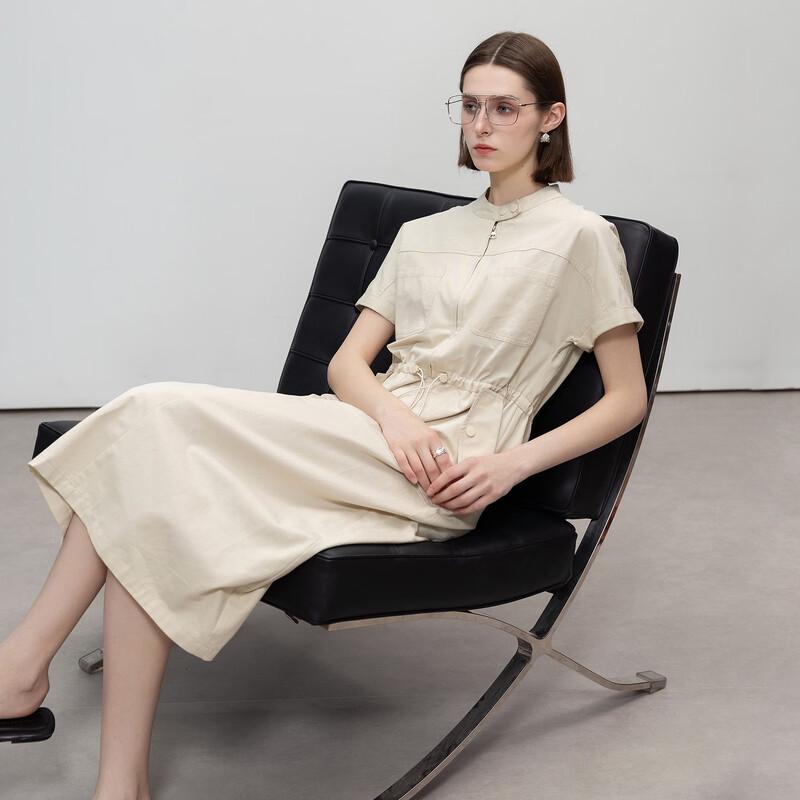 Demana Pure Cotton Workwear Stand Collar Dress