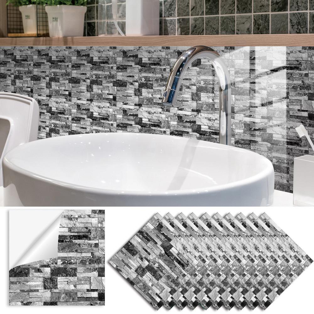 10pcs Black and White Marble Tiles Sticker Kitchen Wardrobe Bathroom Home Decor Self-adhesive Crystal Hard Film Art Wall Decals