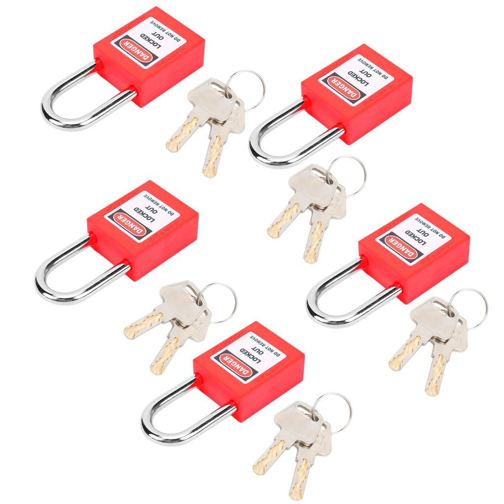 5 Sets 38mm Lockout Lock Insulation LOTO Nylon PA Steel for Nuclear Energy Logistics TransportRed