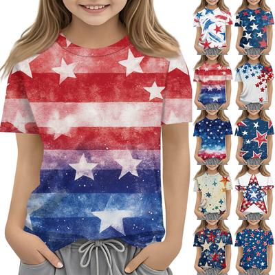 Kids Fashion Casual Short Sleeve Independence Day Print Round Neck T-shirt Top