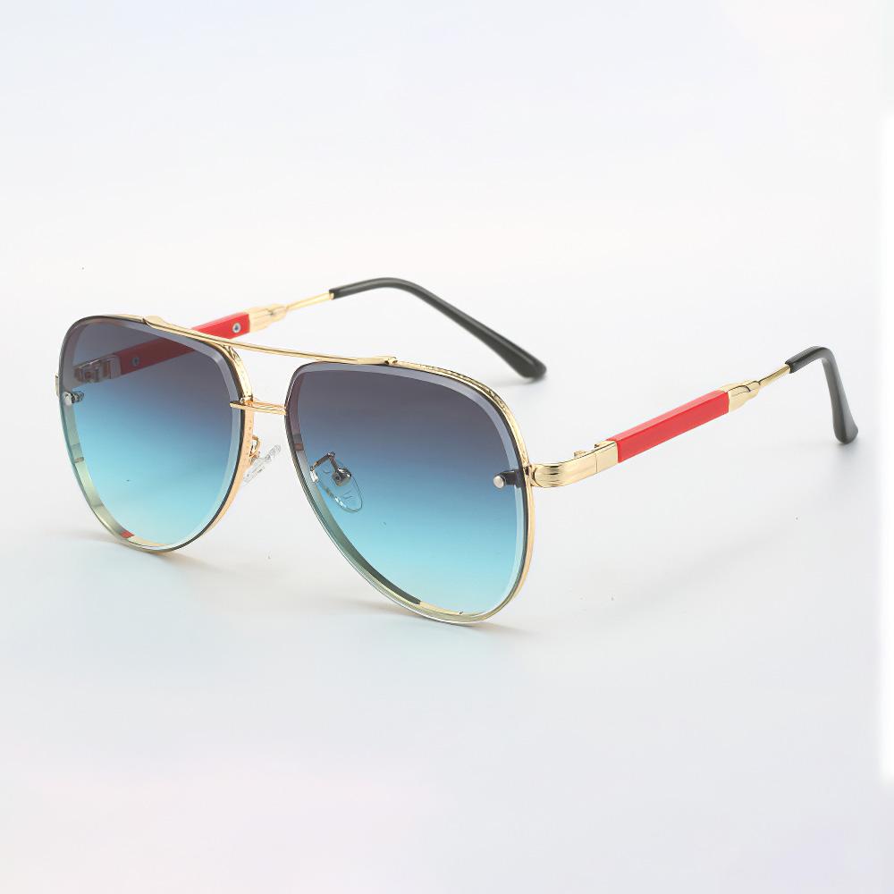 Latest in Sunglasses for Women Trendy Styley Gradient Lenses Golden Borders Red Temple Glass Minimalist Design Exudes Modernity
