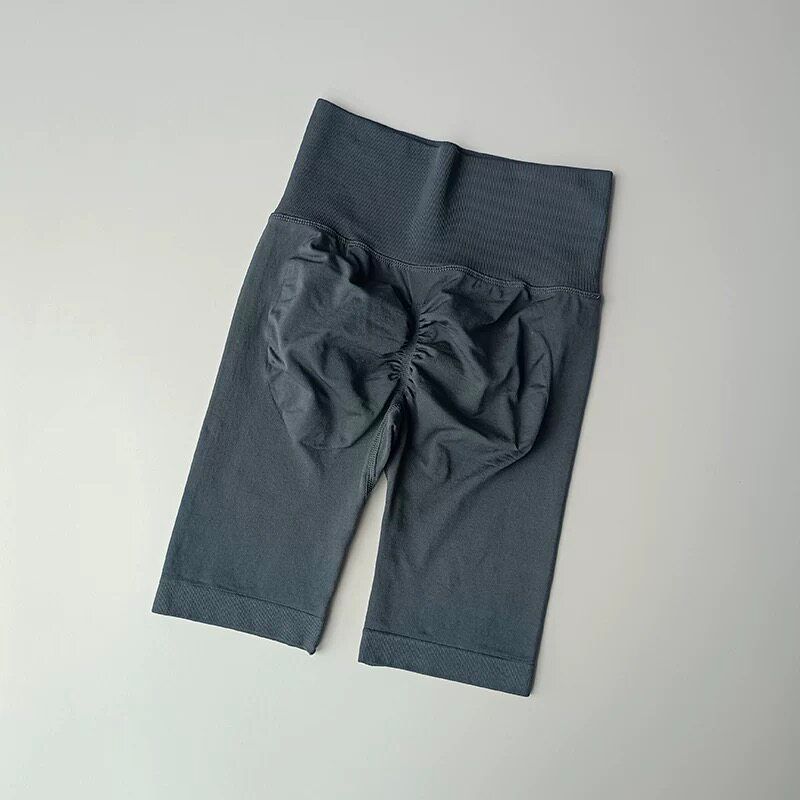 

European and American Style Sexy Peach Butt Fitness Shorts for Women, High-Waisted Butt-Lifting Yoga Pants, Running Training Leggings Gray Blue S [80-95]