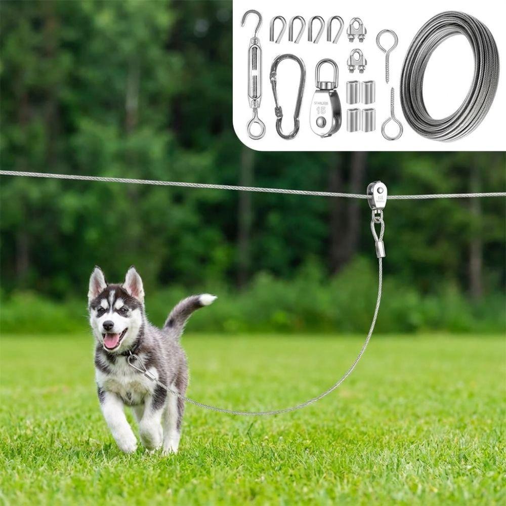 Anti Rust Outdoor Dog Tie Out Cable 15/30M Dog Tie Out Trolley Wire Rope  Outdoor Yard