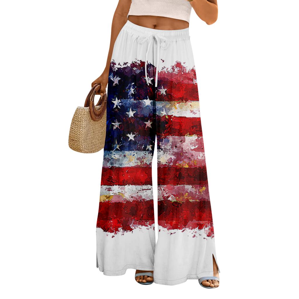 Dámské letní kalhoty Boho Palazzo s vysokým pasem a širokými nohavicemi s květinovým potiskem ležérní kalhoty s kapsami
