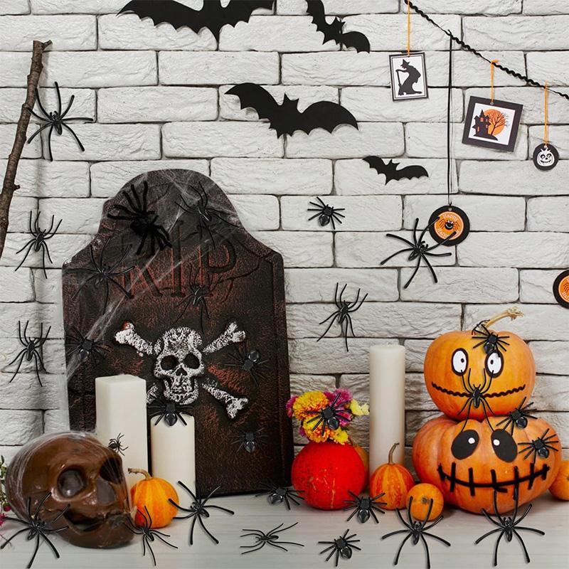 20/40Pcs Halloween Decoration 4.5x5cm Plastic Spiders Mini Spider Black Fake Spiders Halloween Prank Props for DIY Party Decor