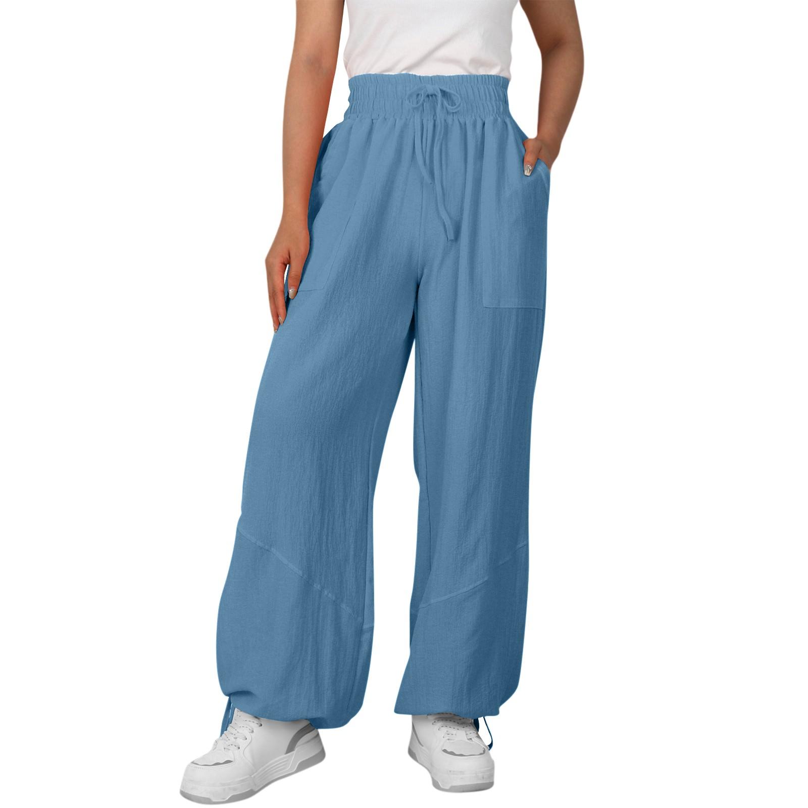 

Women s Fashion Casual Solid Color Tie Cord Can Tie Feet Casual Pants Sports Pants M синий