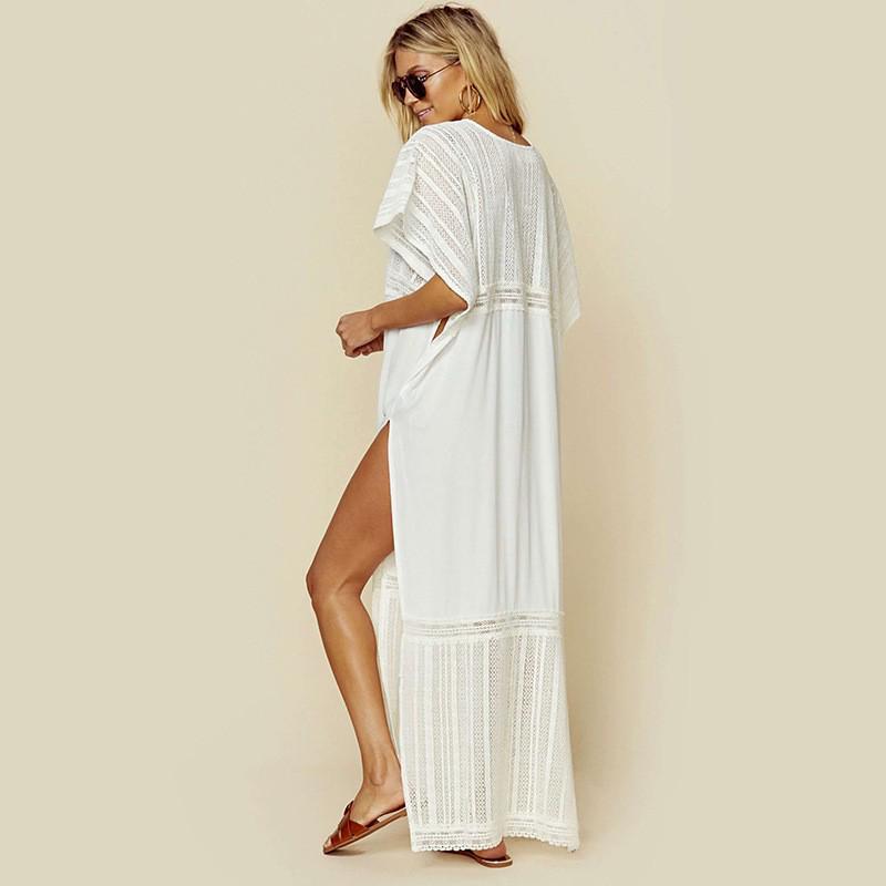 Lace Patchwork Cotton Rayon Cover-up Slit Dress Bikini Robe