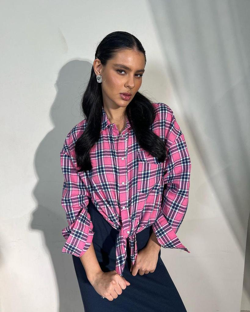 2024 Autumn Women's Retro Plaid Loose Lapel Shirt with Long Sleeves and Pocket