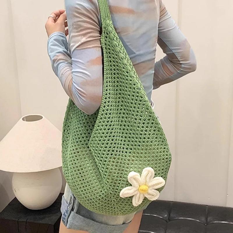 2026 Fashi Women Weave Flower Shoulder Bag Portable Women's Bag For Shopping Korean Persality Female Tote Bag