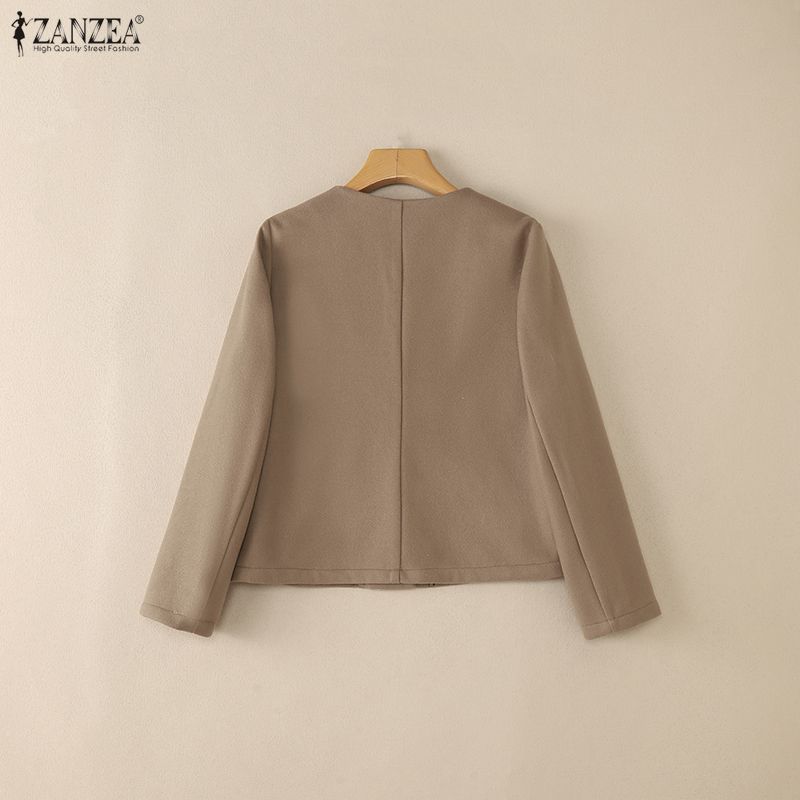 ZANZEA Women Casual Round Neck Long Sleeve Thin Woolen Jackets