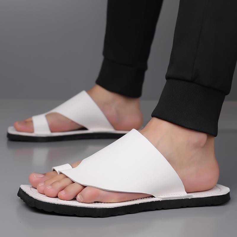 Herren Schwarze Leder Pantoffeln Einfache Flache Schuhe Sommer Weiße Flip-Flops Outdoor Römische Sandalen Braune Offene Zehen Strand Schuhe Übergröße
