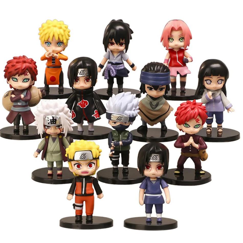 12pcs Naruto Shippuden Anime Action Figures Set Hinata Sasuke Itachi Kakashi Gaara Q Version PVC Toys for Kids Christmas Gifts