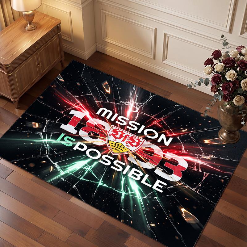 VfB Stuttgart Football Print Crystal Velvet Rug, Comfortable Water Absorbent Non Slip Indoor Floor Carpet