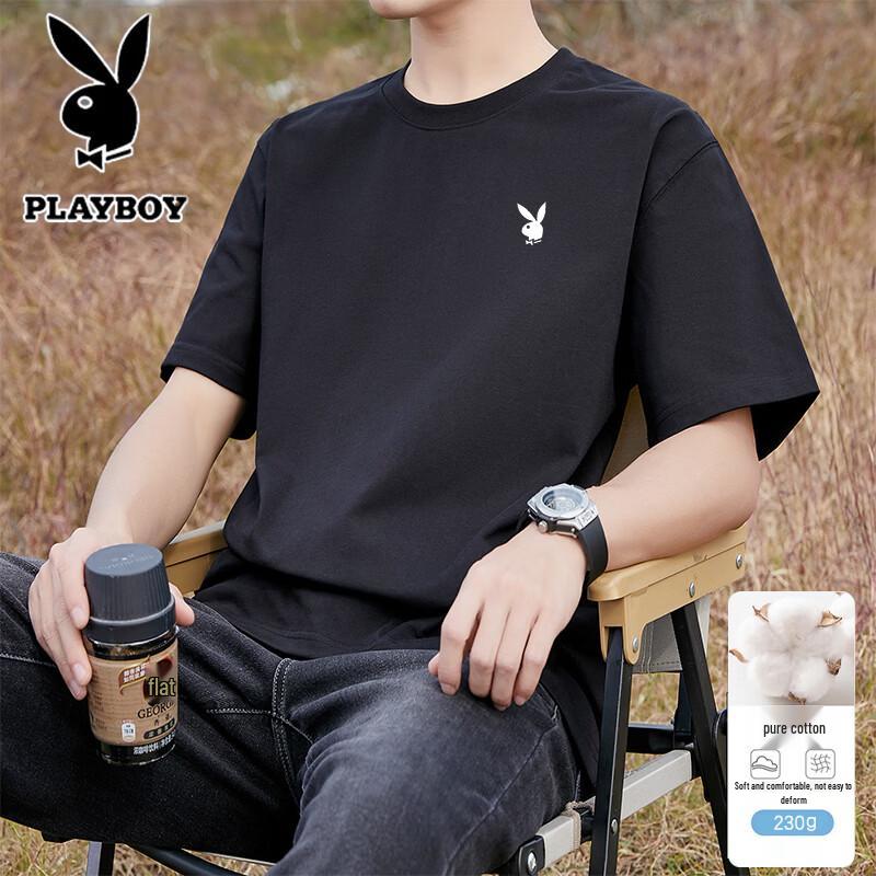 PLAYBOY Men s Pure Cotton Loose Fit Short Sleeve T-Shirt XL