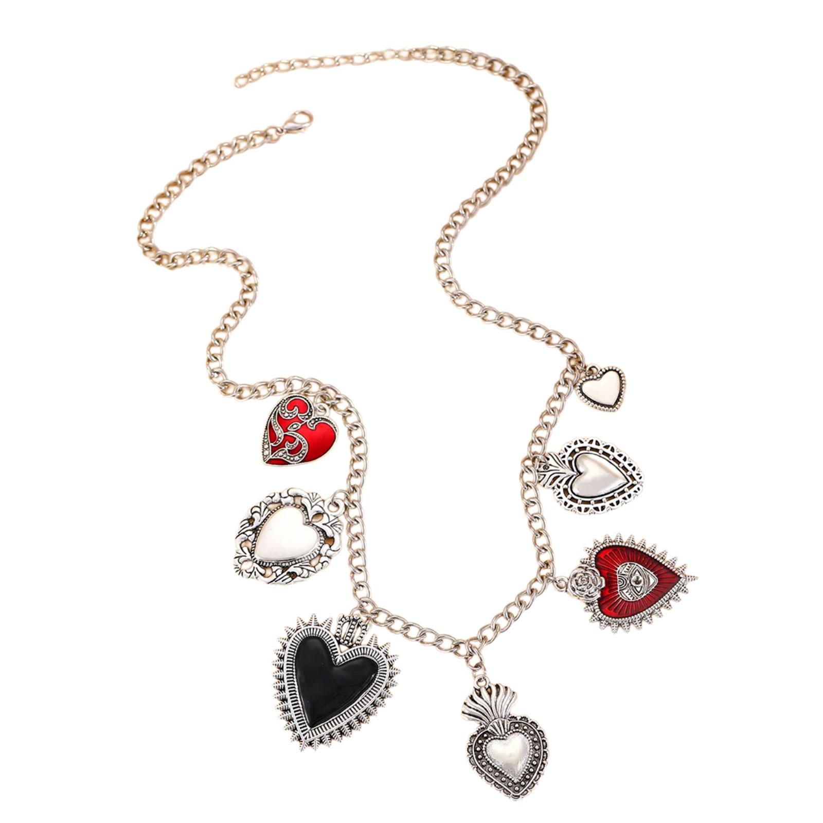 

Многофункциональное старинное серебряное ожерелье с несколькими подвесками в виде пылающих сердец и готическим дизайном 1