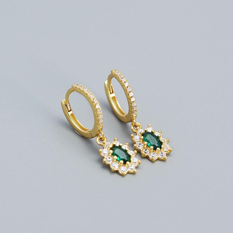 Emerald Zirconia Geometric S925 Silver Earrings - Luxurious, Versatile Studs S925 Silver золотой