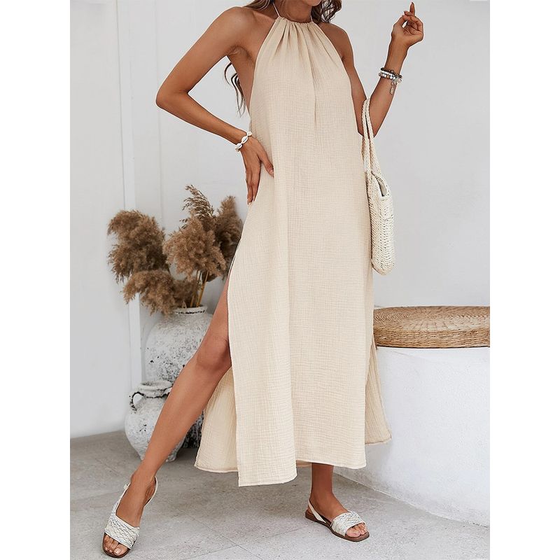 Sexy Backless Halter Dress European and American Sexy Big Backless Seaside Vacation Hanging Neck Dress Women