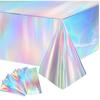 Hot Pink Iridescence Plastic Tablecloth Shiny Foil Metallic Laser Rainbow Rectangle Table Cover for Birthday Wedding Party Decor 5
