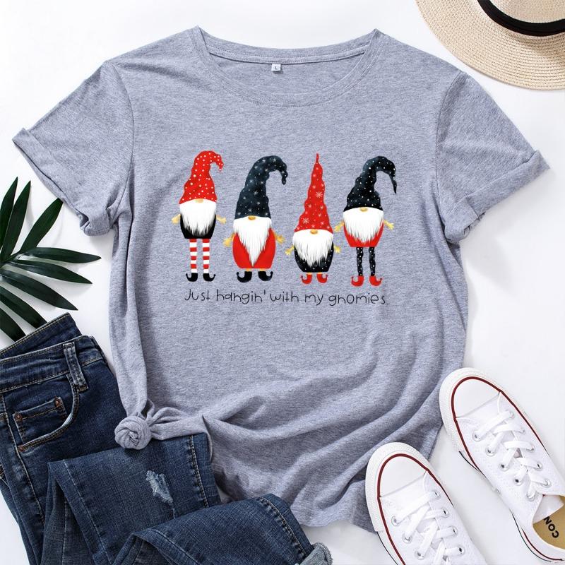 Summer Christmas Women's Printed Cotton Loose Round Neck Short Sleeved T-Shirts Women’s