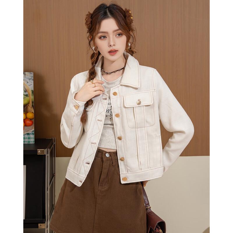 ET BOITE Women's Korean Style Lapel Short Utility Jacket