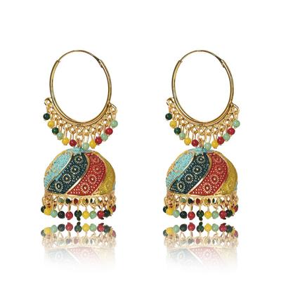Pendientes Jhumka Multicolores Tradicionales para Mujeres y Niñas, Pendientes Jhumki Étnicos Indios de Aleación (Multi)