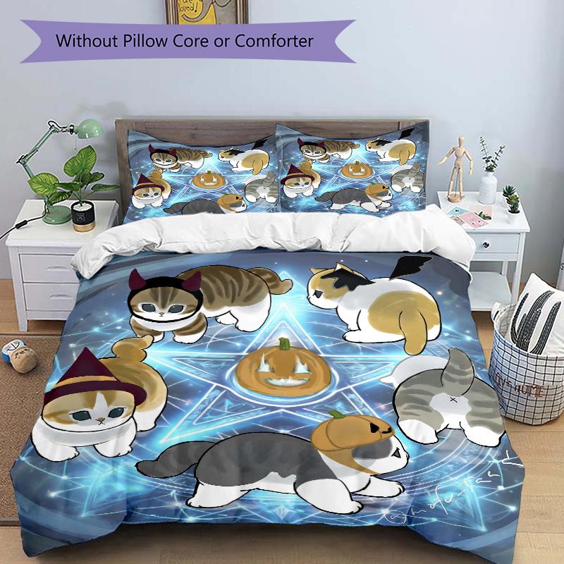 3pcs Halloween Spellbound Cats Quilt Cover Set - Soft and Cozy Bedroom, Guest Room and Dorm Decorative Bedding