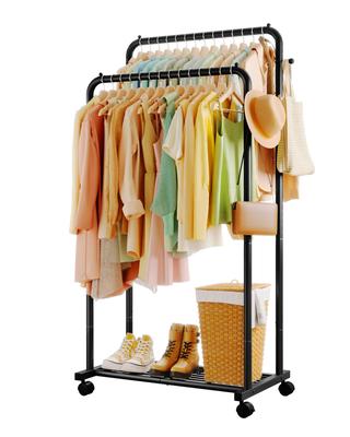 Sakugi Hanger Rack Double Rod Slim Clothes Rack with Mesh and Casters Large Capacity and Stylish Multifunctional Hanger for Laundry or Living Room