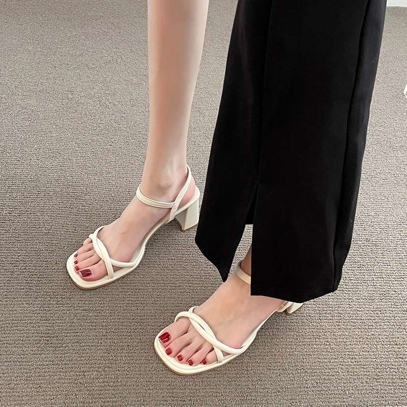 Black Word with Sandals Femininity 2025 New Summer Super Fairy Fashion Versatile Thick High Heel Shoes Summer