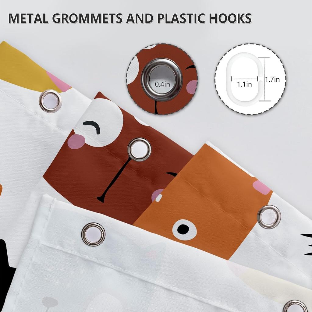 Cute Cat Shower Curtain For Bathroom Decor, Funny Bathroom Curtain Set, Cat Lovers Cute Cartoon Colorful Waterproof Fabric