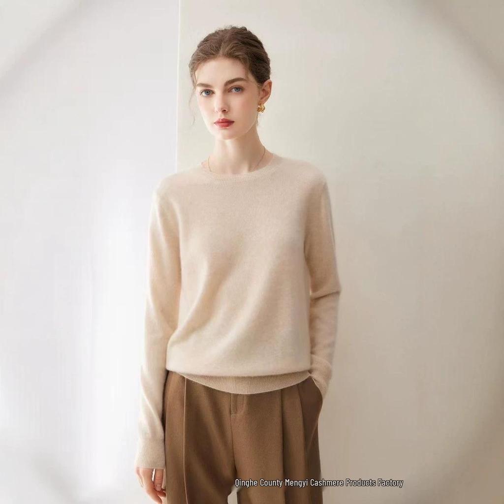 Mengyiqiu Cashmere Women's Loose Round Neck Pullover Sweater - New Arrival