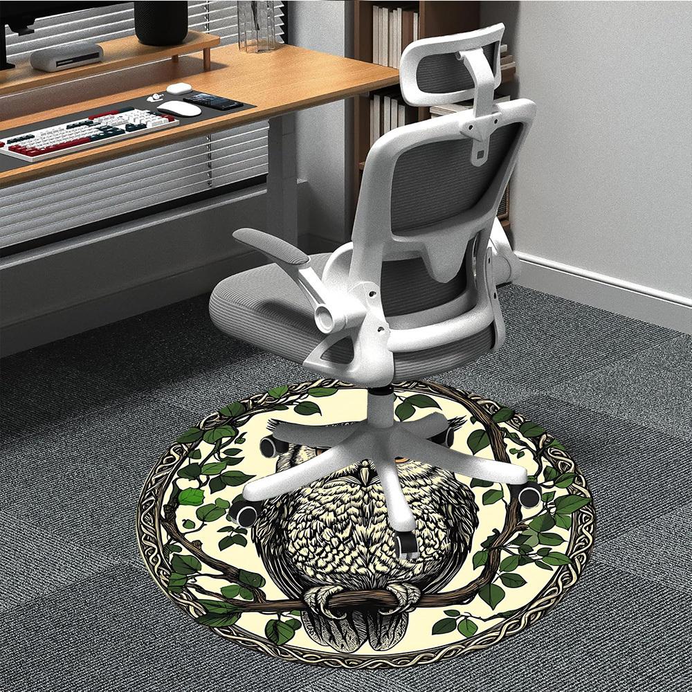1pc Owl Illustration Chair Carpet for Office, Round Non-Slip Durable Large Size Office Carpet, Suitable for Office, Beautiful Decoration