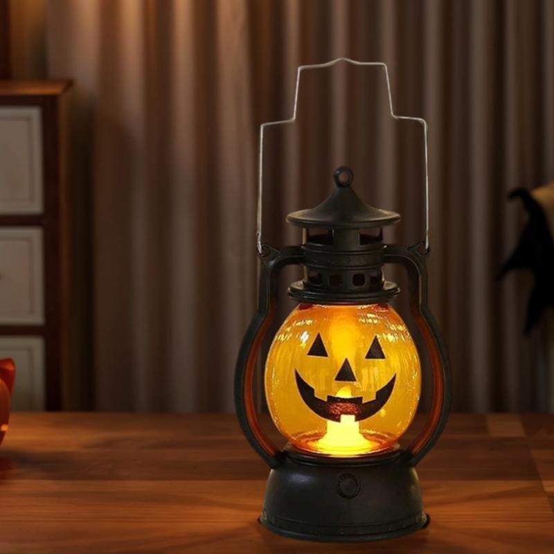 LED Warm Light Halloweens Pumpkin Lantern Safe Plastic Materials Easy Assembly Portable Decoration for Home School Event