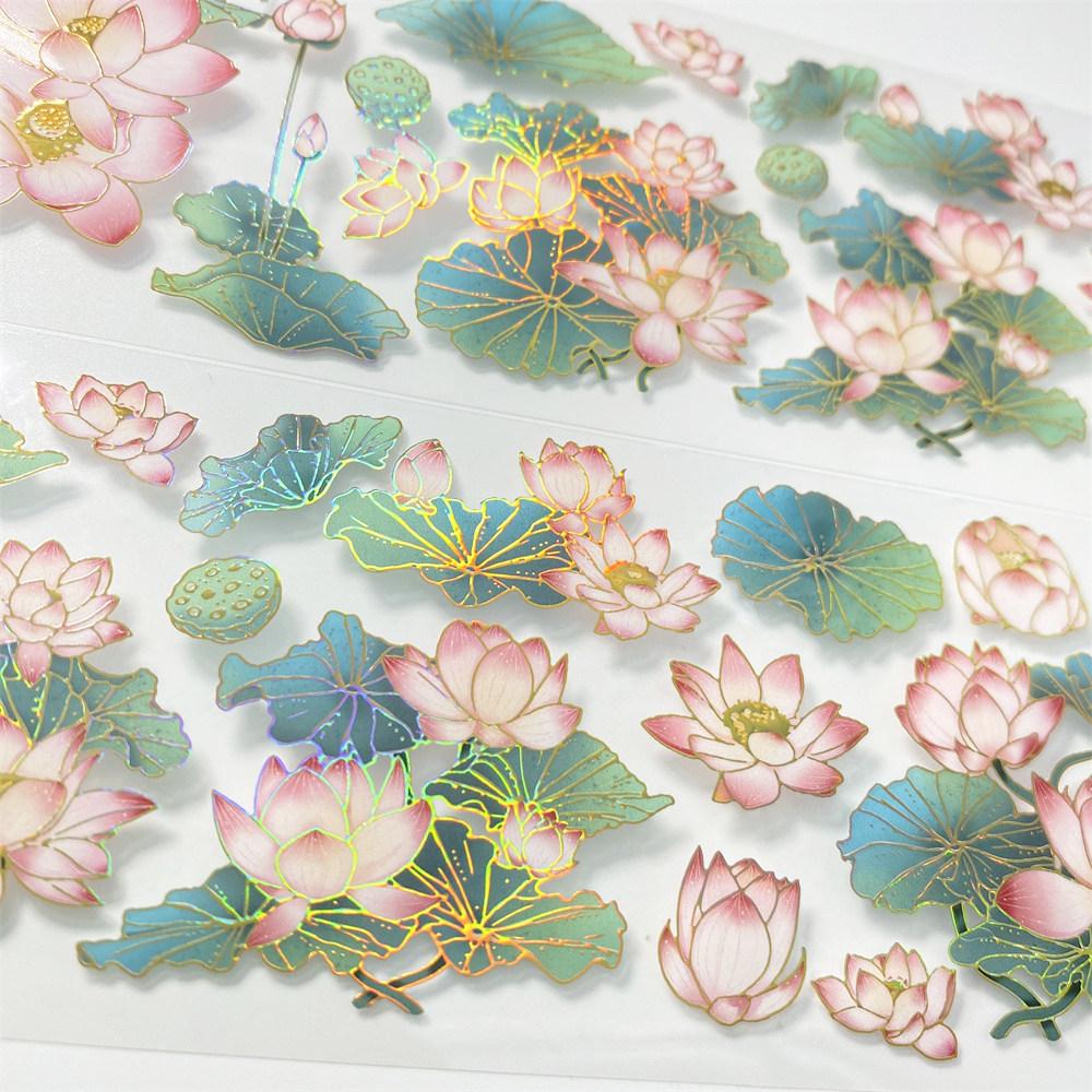 pet washi tape 009 hibiscus blooming lotus lotus leaves bronzing antique scrapbook decoration sticker