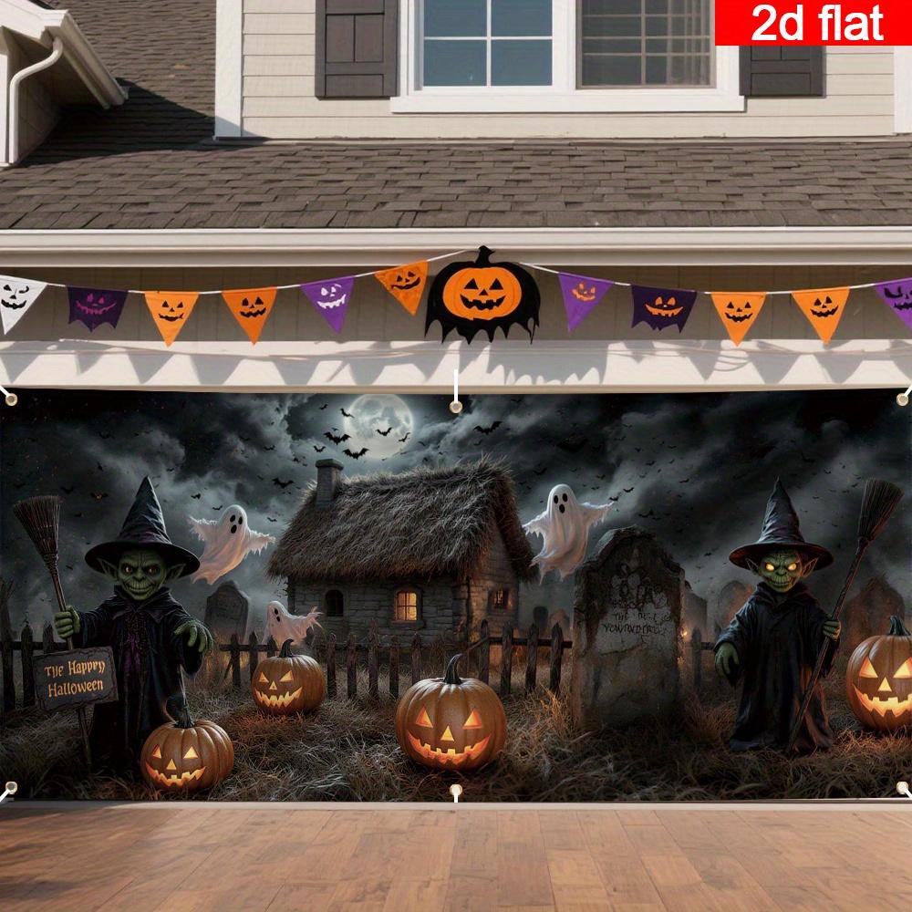 2D flat banner 1 piece Halloween garage door cover banner scary Halloween scene