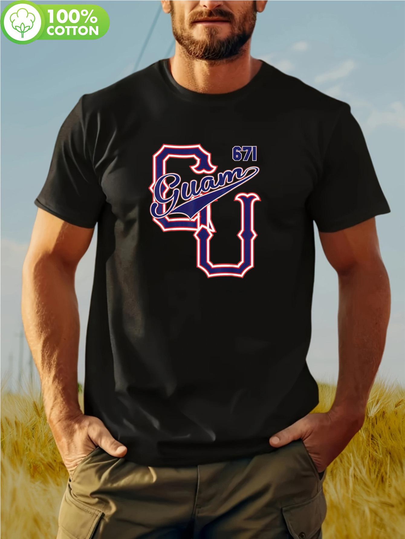 

1 Guam 671 Baseball Style T-shirt - 100% Cotton Black Graphic Tee with Bold CGUAN Word Design S