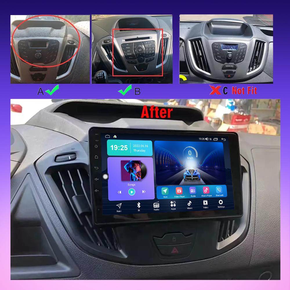2 DIN Android Carplay Bilradio För Ford Transit Tourneo Custom 2012-2021 Multimedia Spelare Huvudenhet Stereo GPS-navigering BT WIFI 4+64GB