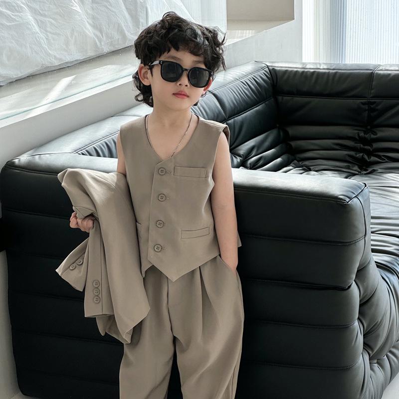 

Boys Korean Style Multi-color Suit Set - Spring/Autumn Formal Wear with Vest 120cm