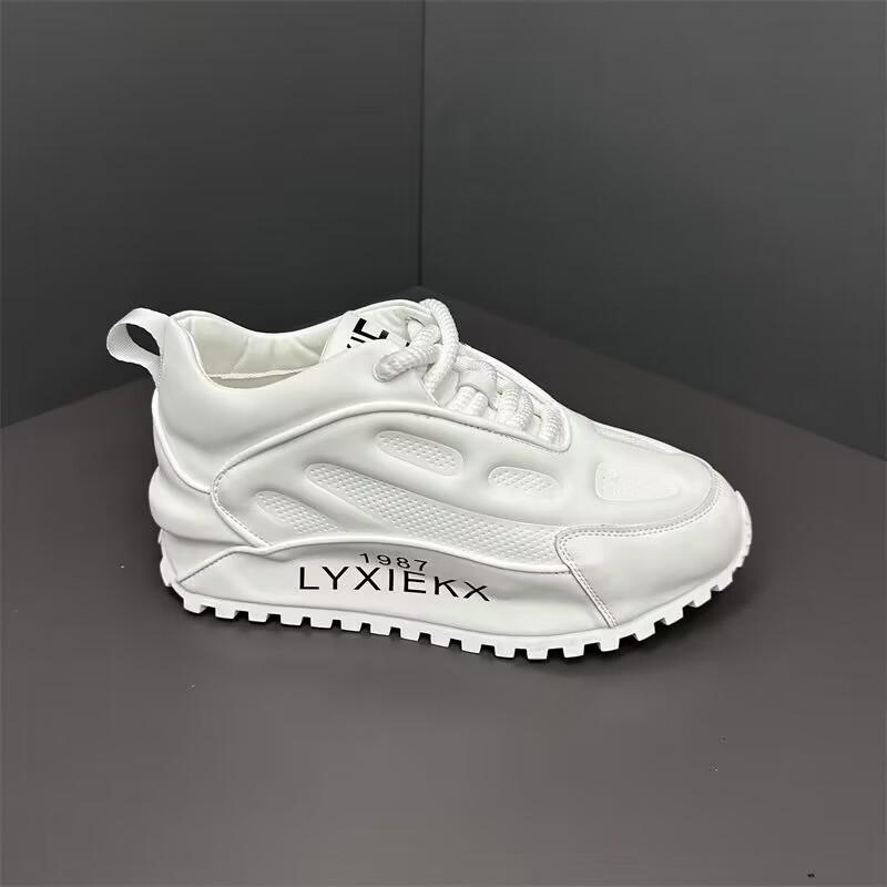Luxury Chunky Sneakers Men Cover Bottom Air Cushion Board Shoes Fashion Casual Genuine Leather Increased Internal Platform Shoes
