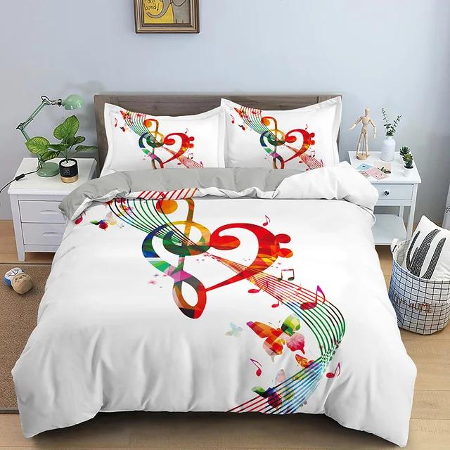 Musical Note Bedding Set 3pcs Music Theme Quilt Cover King/Queen Size Fashionable Psychedelic Soft Duvet Cover With Pillowcase