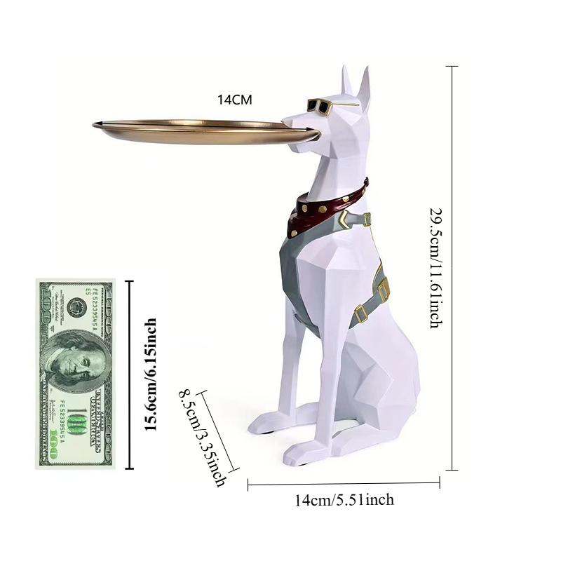 29cm Resin Doberman Tray Statue Decor Storage Organizer for Living Room Unique Gift for Dog Lovers Pet Memorial Home Desk Decor