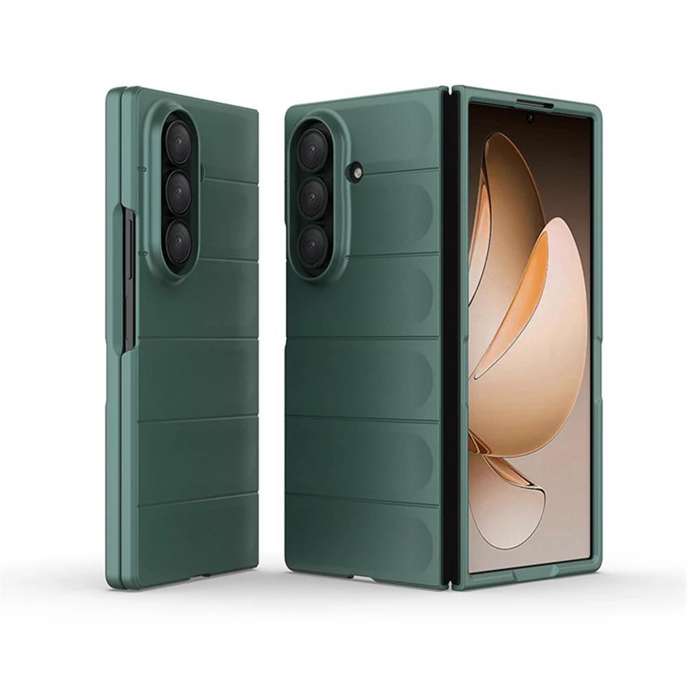 Fashion Simple Smooth-Touch Wave Pure Color Silicone Case For Samsung Galaxy Z Fold 7 6 5 4 3 Full-pack Shockproof Protect Cover