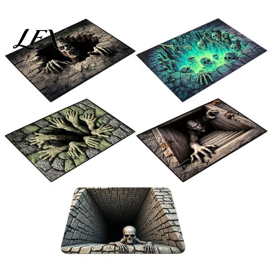 Heavy Duty Entry Mat 3D Skeleton Halloween Rug, Spooky Optical Illusion Entrance Depth Indoor Entryway Pattern Non-Slip Floor for Living Room Bedroom
